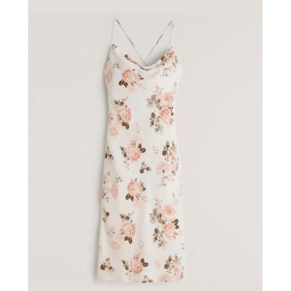 Abercrombie & Fitch Floral Cowl Neck Midi Slip Dress White Women's Medium NEW